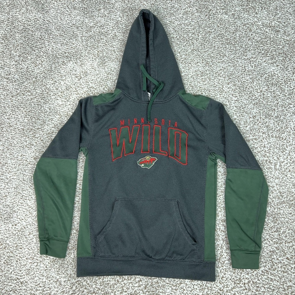 Minnesota Wild Hoodie Mens Small Gray Green NHL Hockey Pullover Sweatshirt Mesh